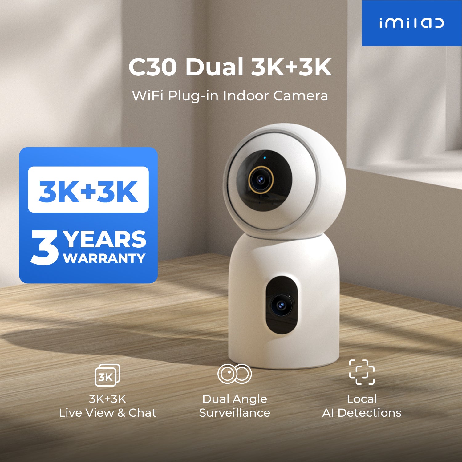 IMILAB C30 Dual 3K+3K WiFi Plug-in Indoor Camera